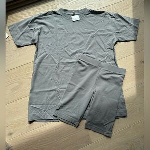 Free People Gray T-Shirt and Bike Shorts Set